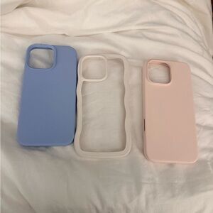 Silicone Phone Case Set - Blue, White, Pink